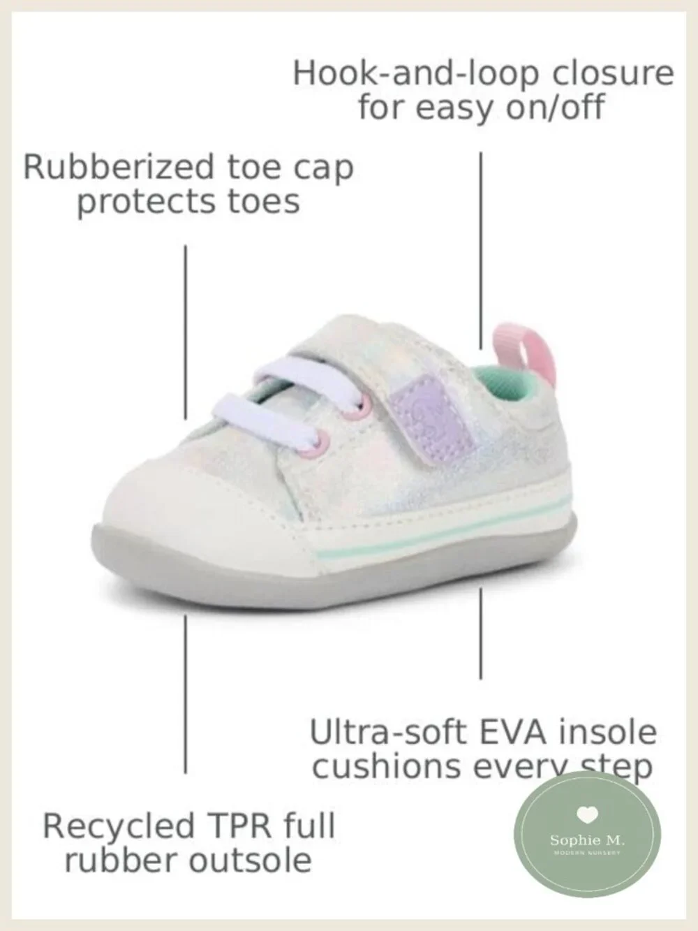 Baby First Walker Sneaker, Hook-and-Loop Strap, Breathable, Lightweight